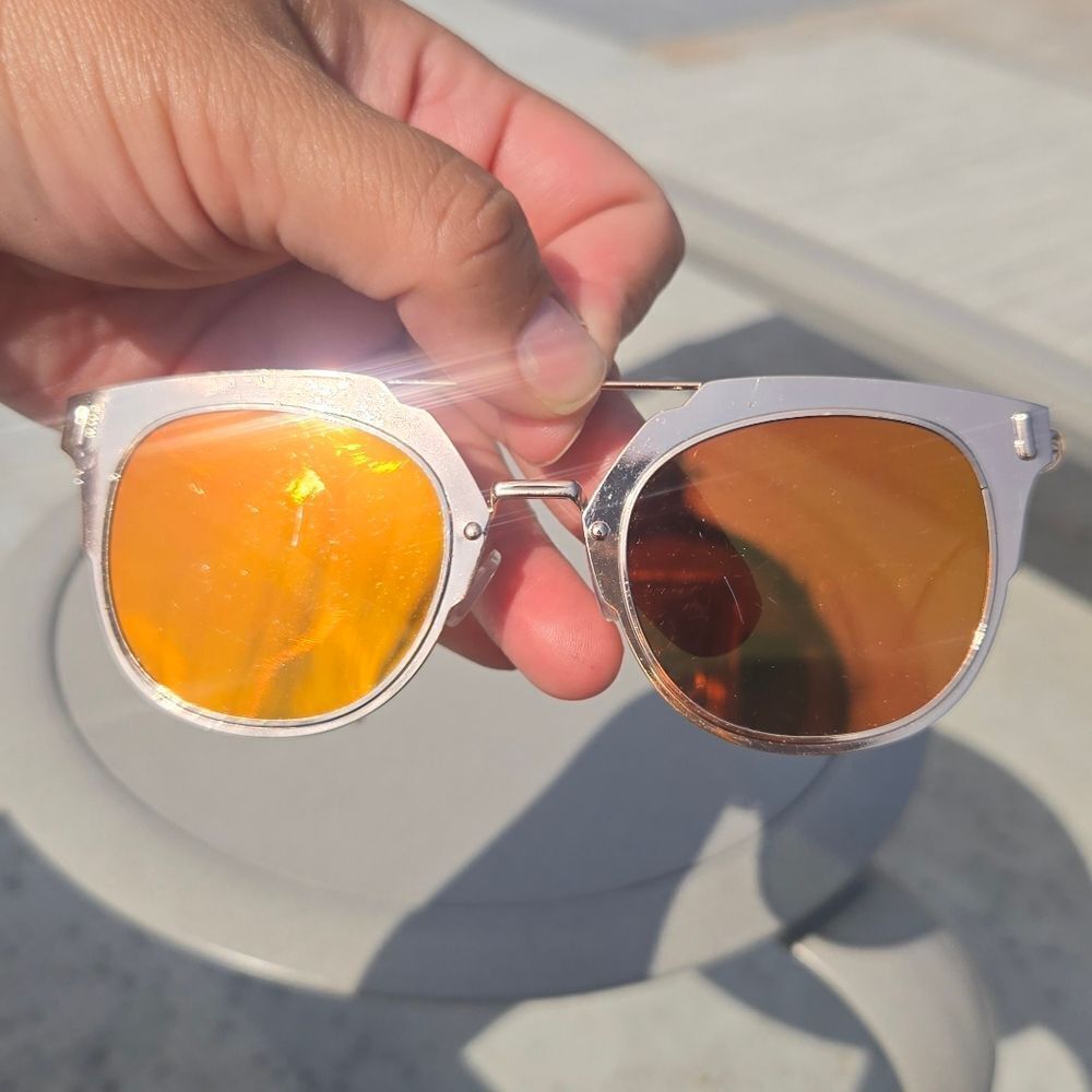 Rose Gold Frame Mirror Lens Sunglasses Classic Cat Eye - Picture 4 of 7